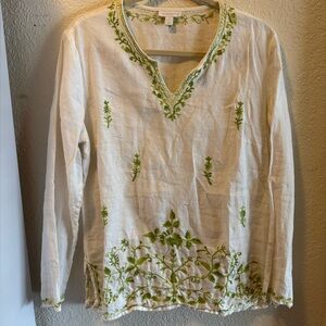 Charter Club Luxury 100% Linen Embroidered Top, size 10 / large